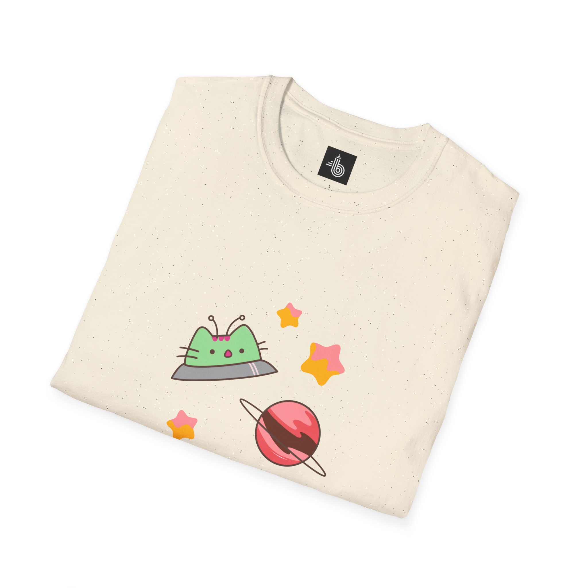 Funny Unisex Softstyle Cosmic Cat Space Tee Logo T-Shirt - Image 4
