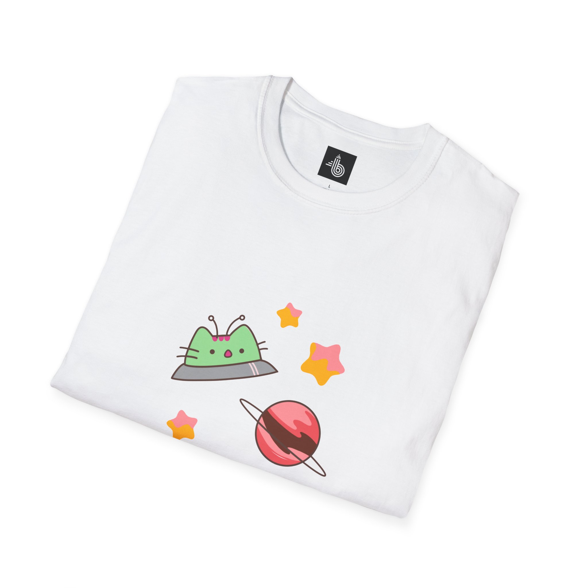 Funny Unisex Softstyle Cosmic Cat Space Tee Logo T-Shirt - Image 16