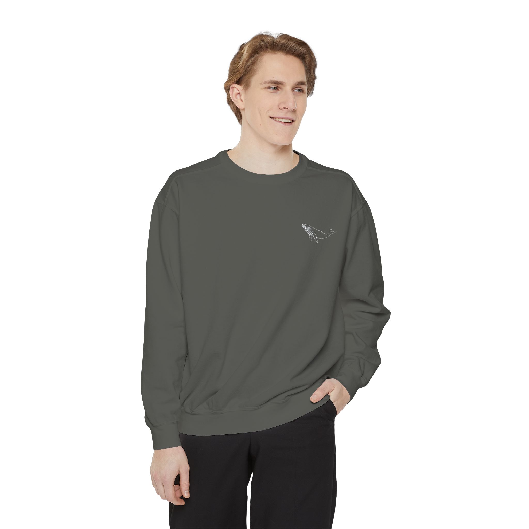Unisex Garment-Dyed Sweatshirt with Whale Design Embroidery - Cozy, Stylish Apparel for Nature Lovers - Image 3