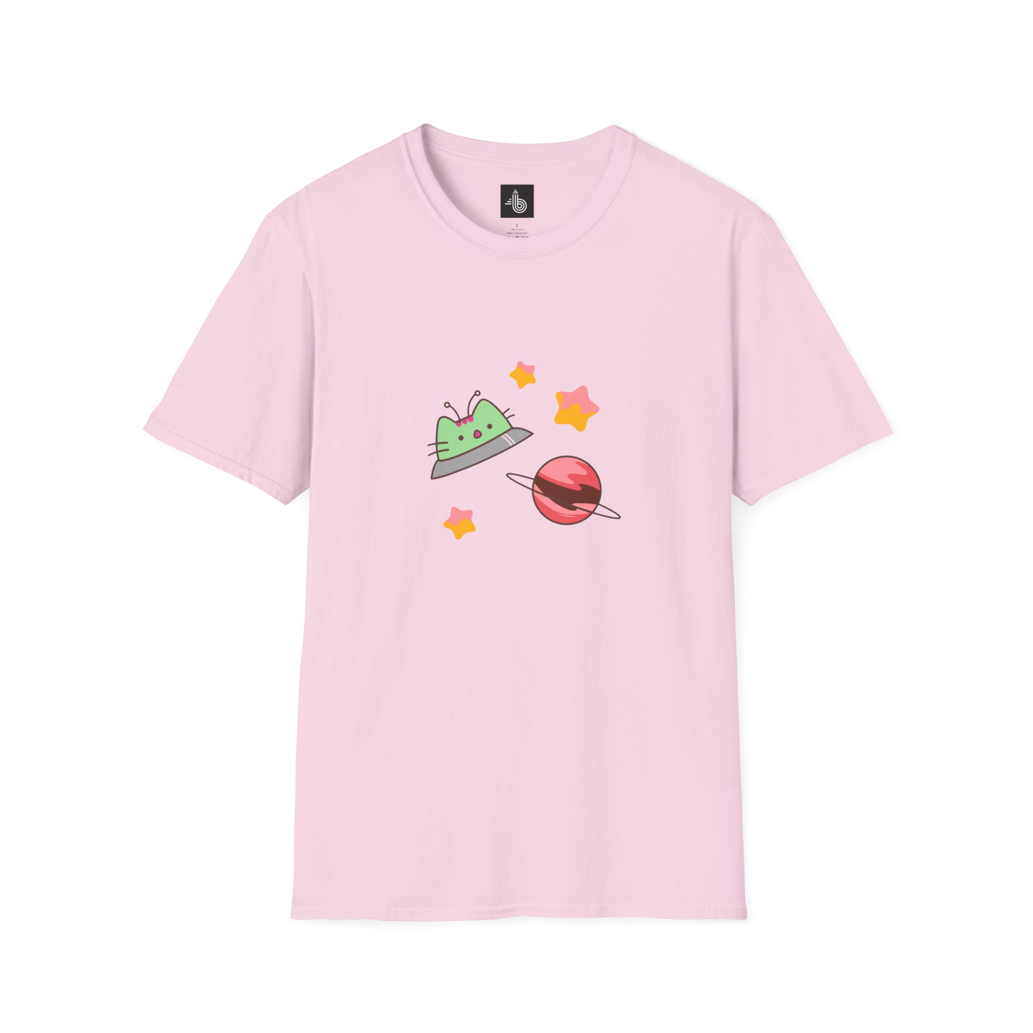 Funny Unisex Softstyle Cosmic Cat Space Tee Logo T-Shirt - Image 9