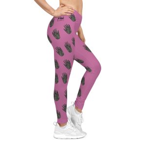 Women's Casual Pink Leggings with Hands Print, Trendy Activewear - Primal Elements Collection