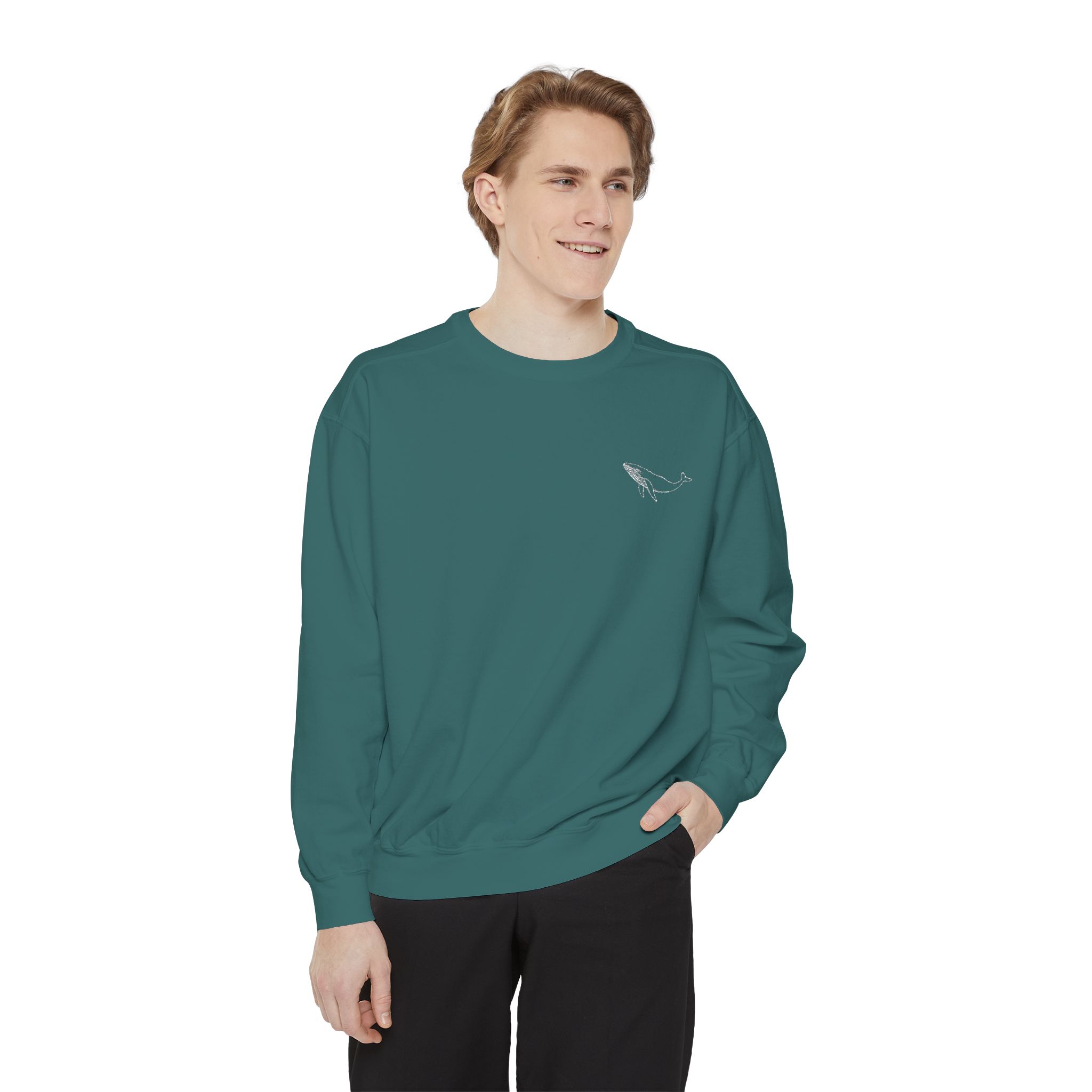 Unisex Garment-Dyed Sweatshirt with Whale Design Embroidery - Cozy, Stylish Apparel for Nature Lovers - Image 8